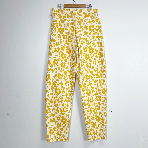 Mother Jeans Womens 30 Yellow White Floral Leopard Curbside Heel Raw Hem - Picture 2 of 15